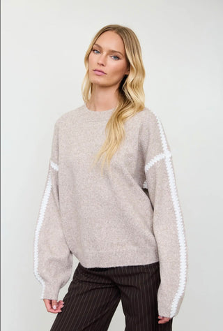 Oatmeal Stitch Trim Sweater