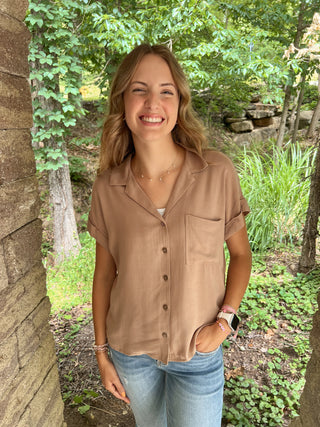 Taupe Button Blouse