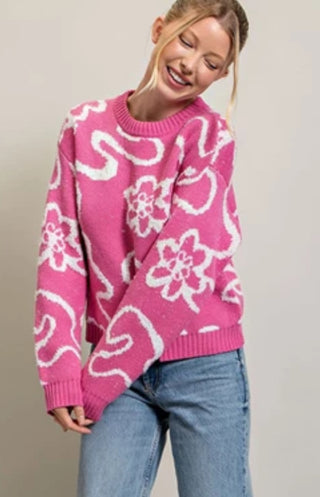 Pink Floral Swirl Sweater