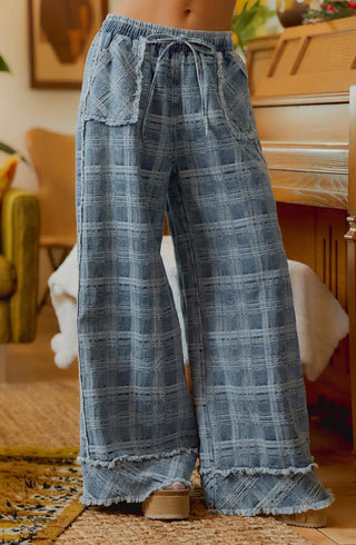 Denim Plaid Wide Leg