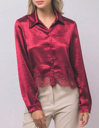 Satin Lace Trim Blouse