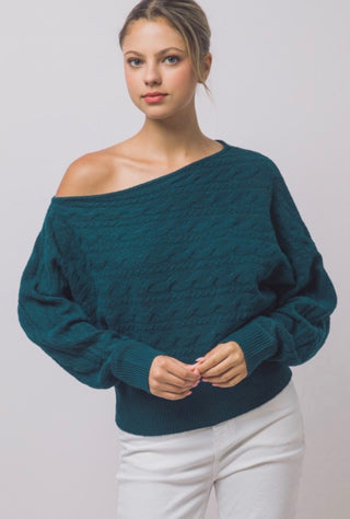 Teal Off Shoulder Sweater