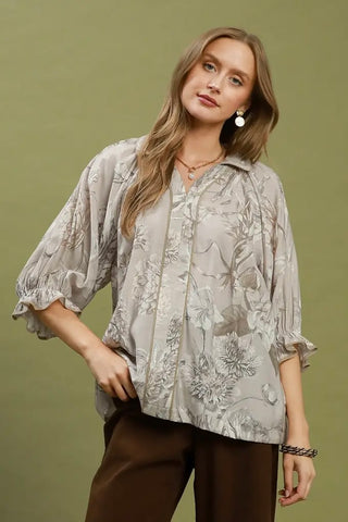 Taupe Blossom Blouse