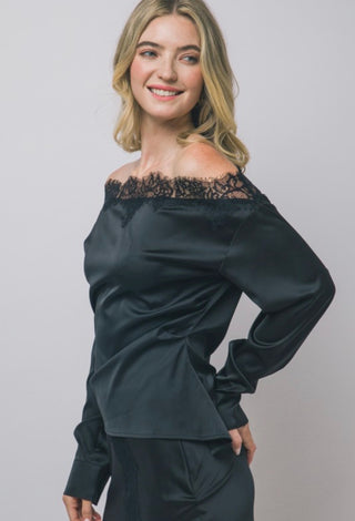 Black Lace Trim Blouse