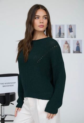 Forest Green Pointelle Stitch Sweater