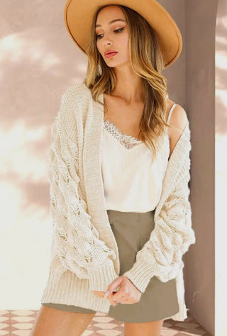 Cream Bubble Sleeve Cardigan