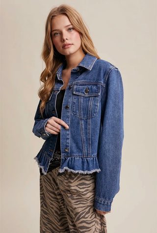 Ruffle Hem Denim Jacket