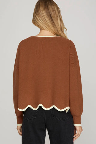 Cinnamon Scallop Hem Sweater
