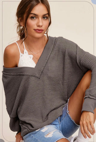Charcoal Waffle V-Neck