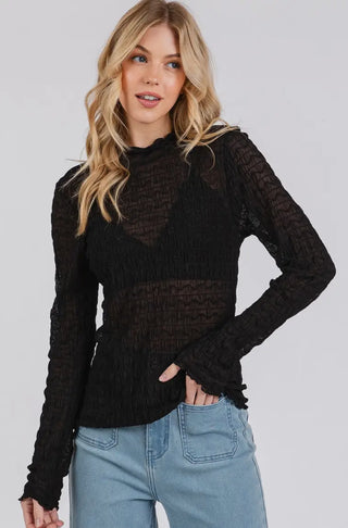 Black Textured Sheer Top