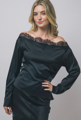 Black Lace Trim Blouse