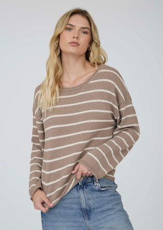 Mocha Stripe Raw Edge Sweater