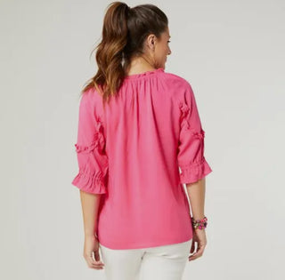 Pink Ruffle Sleeve Blouse