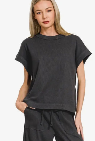 Black Ribbed Soft Knit Top