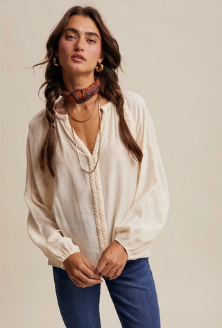 Braided Trim Peasant Blouse