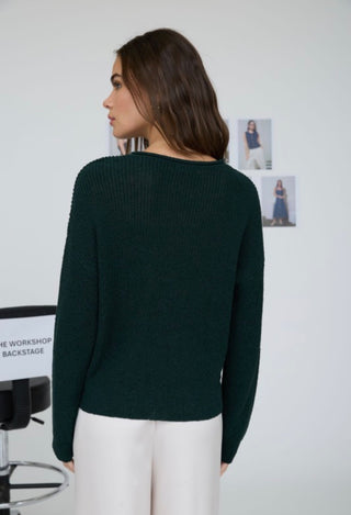 Forest Green Pointelle Stitch Sweater