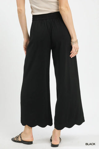 Black Scallop Hem Linen Pant