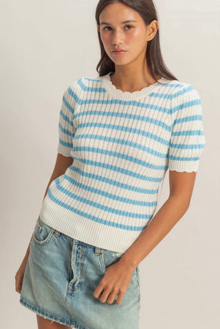 Blue Scallop Trim Sweater