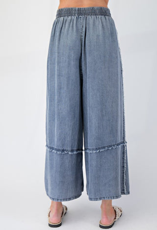 Washed Denim Fray Pant