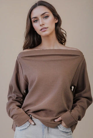 Mocha Off Shoulder Knit Top