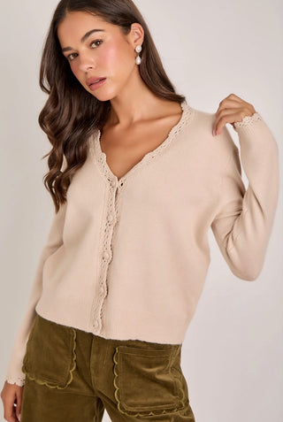 Oatmeal Lace Trim Cardigan