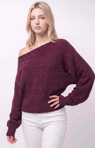 Wine Off Shoulder Sweater