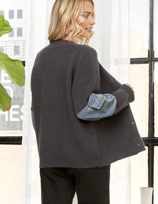 Charcoal Knit Denim Trim Jacket