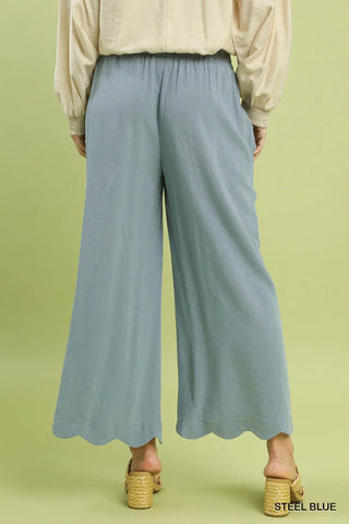 Blue Scallop Hem Linen Pant