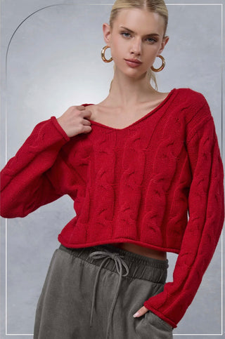 Red Chunky Crop Sweater