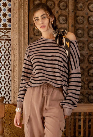 Relaxed Mocha Stripe Sweater