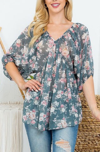 Floral Bubble Sleeve Top