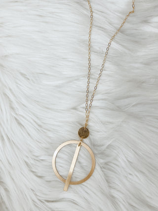 Gold Open Circle Bar Necklace