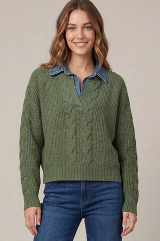 Olive Denim Trim Sweater