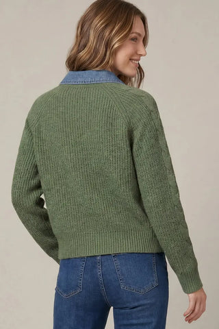 Olive Denim Trim Sweater