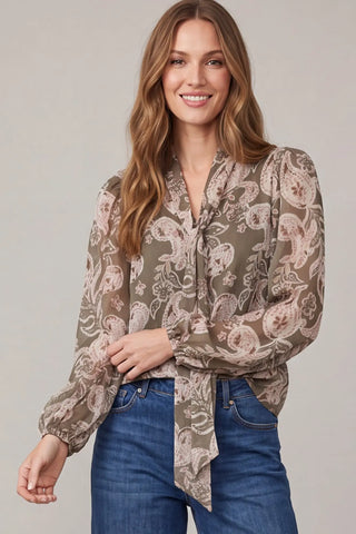 Light Olive Chiffon Tie Blouse