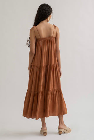 Rust Tiered Midi Dress