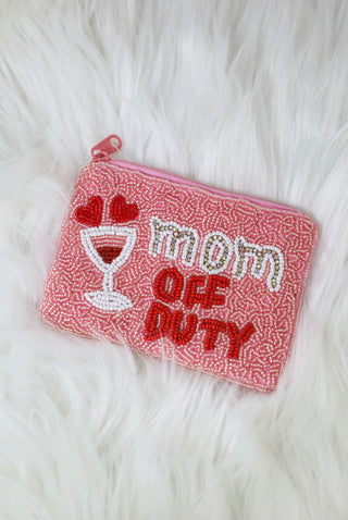 Mom Off Duty Beaded Coin Pouch
