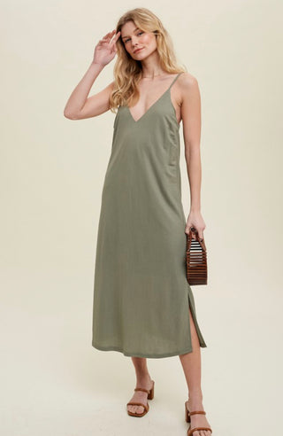 Olive Strappy Midi Dress